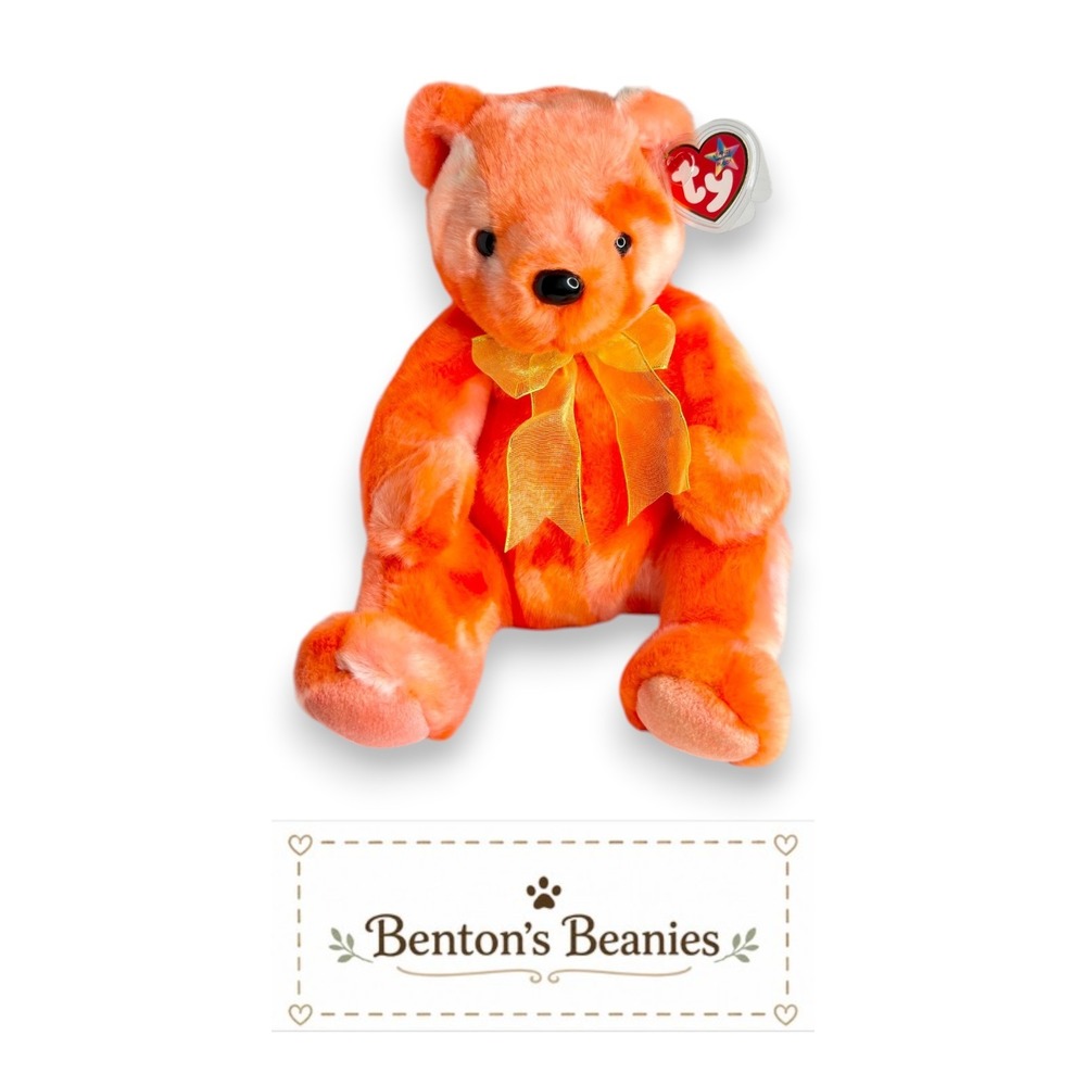 Tangerine the Bear Ty Beanie Buddy | Sunset Plush Sidekick 🌅 | Mint Heart Tag ⭐